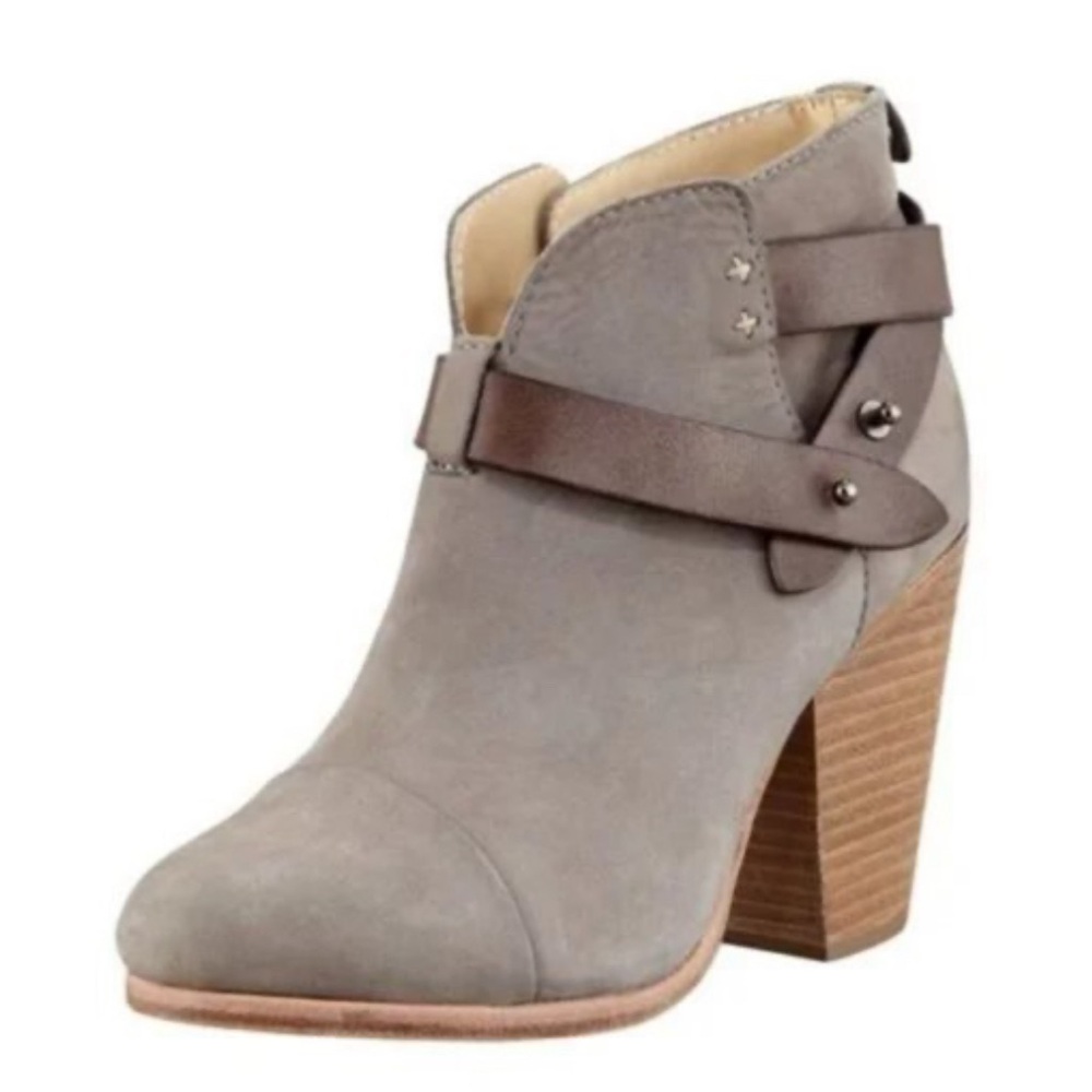 Rag & Bone Brown Harrow Leather Wrapped Ankle Roe Toe Heeled Booties.